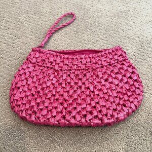 Handmade Pink Plastic Raffia Woven Clutch Wristlet Bag Philippines Retro Tourist